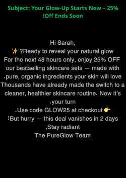 📧 Email Copy – Promotional Email for a Skincare Brand