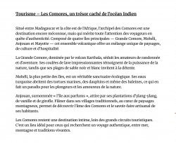 Tourisme - Les Comores, un trésor caché dans l'océan indien